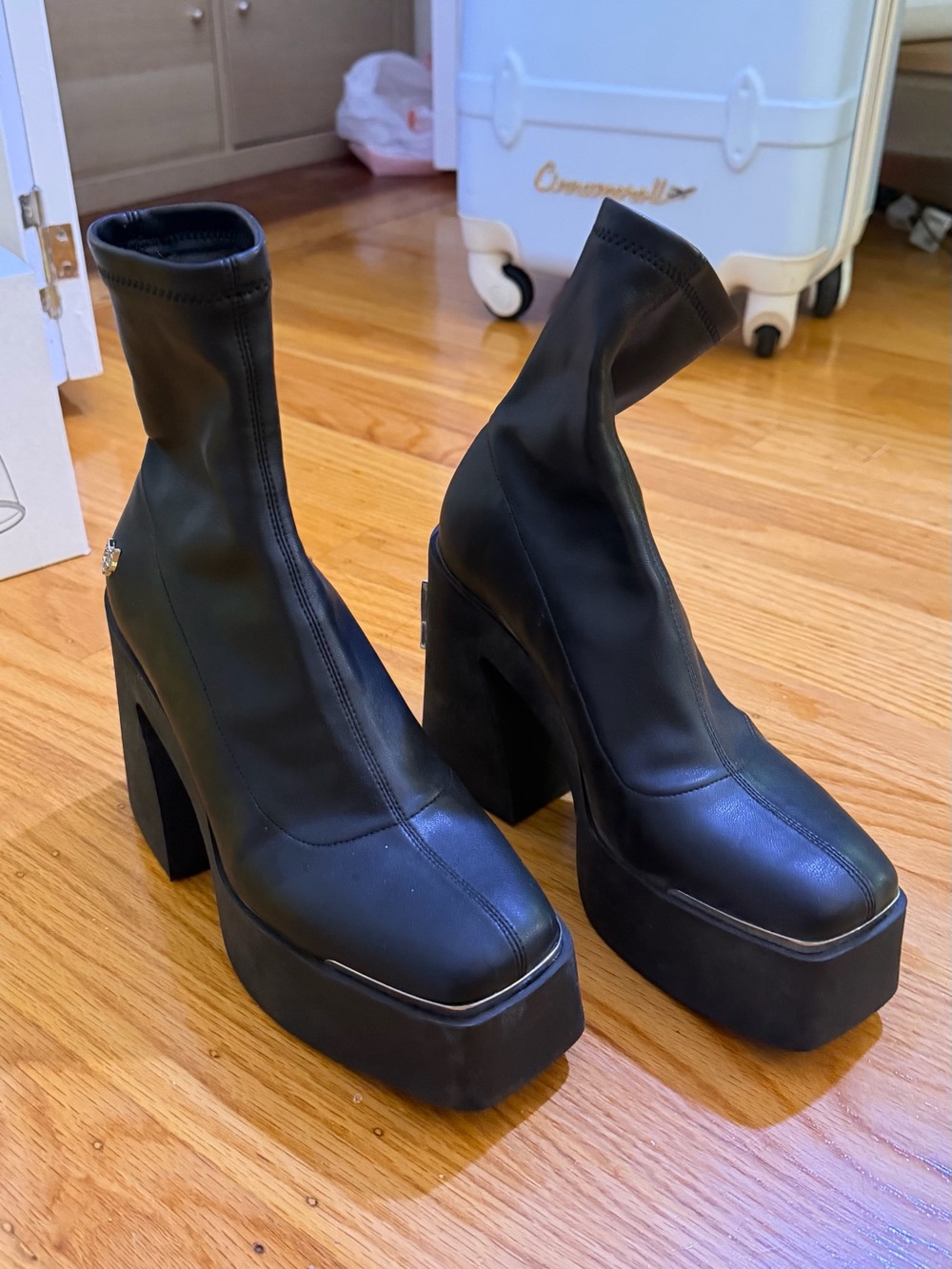 Naked Wolfe Illuminate Black Platform Sock Booties